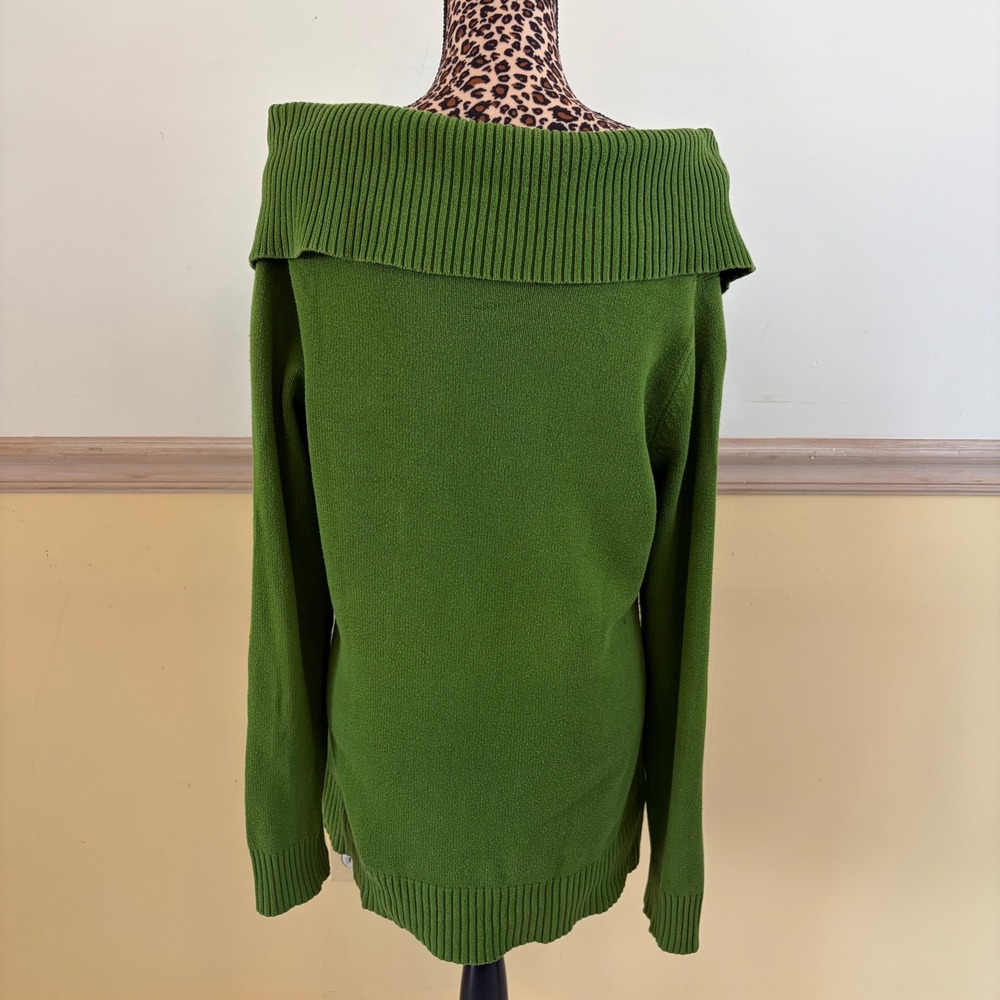 Banana Republic Womens Green Off The Shoulder Ribbed Knit Cotton Sweater Large